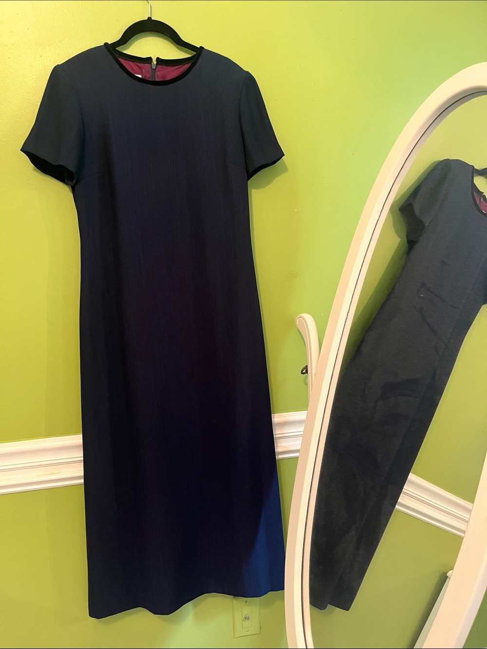 Talbots classic Navy Sheath Dress Midi with Velvet Trim